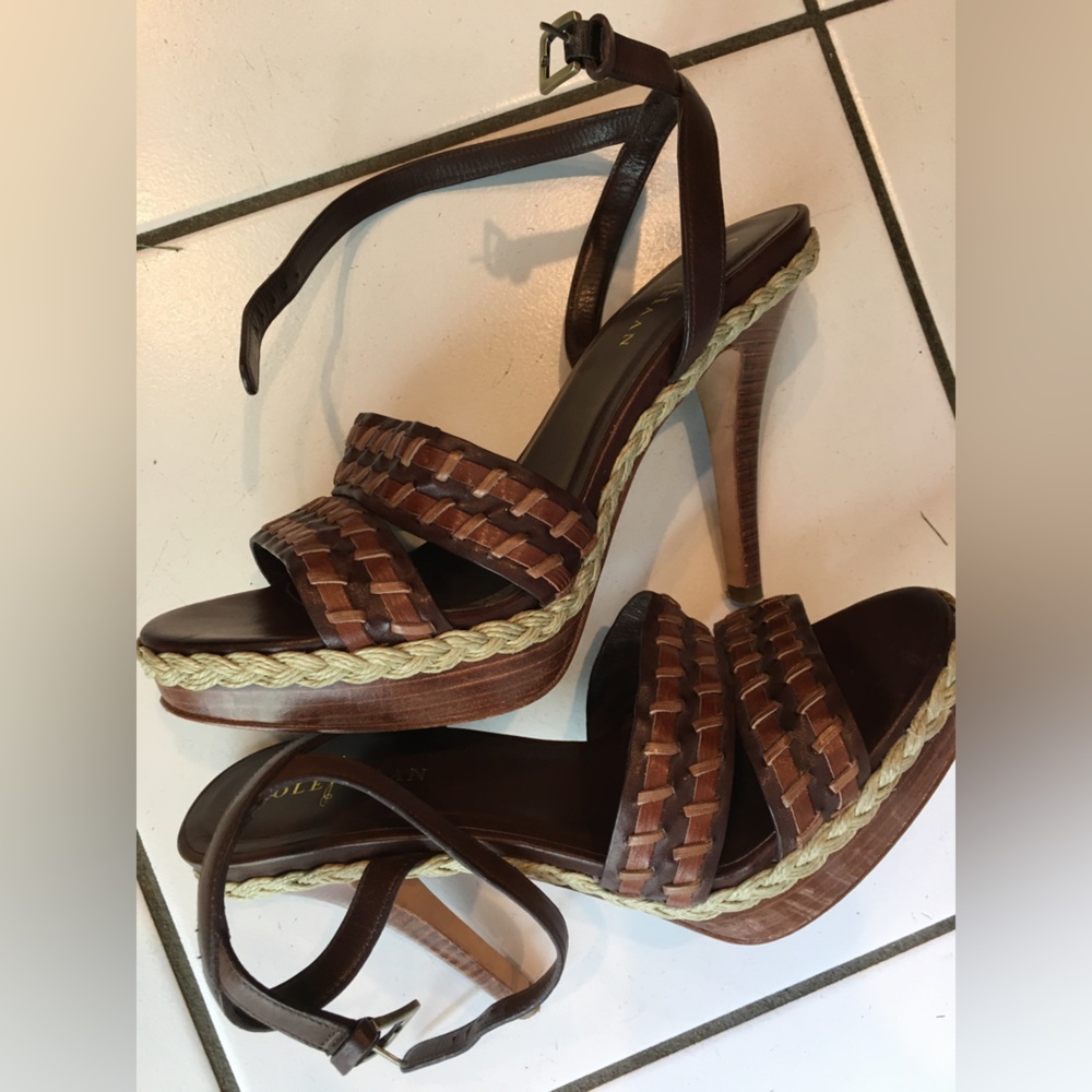 Cole Haan Ankle Strap Woven Stiletto Heels - Picture 3 of 6